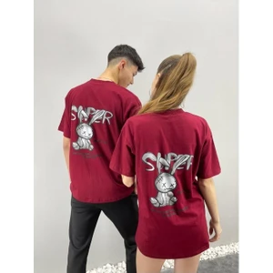 Black Sokak Tshirt Bordo Süper Baskılı Sevgili Çift Kombini 2 'li Set