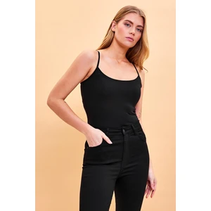 Kadın Slim Fit Siyah İp Askılı Atlet