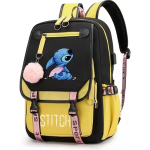Yeni Lilo Stitch Stitch Stitch USB Şarj Edilebilir Okul Çantası Erkek ve Kadın Öğrenci Sırt Çantası Sırt Çantası (Yurt Dışından)