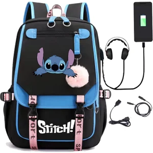 Yeni Lilo Stitch Stitch Stitch USB Şarj Edilebilir Okul Çantası Erkek ve Kadın Öğrenci Sırt Çantası Sırt Çantası (Yurt Dışından)