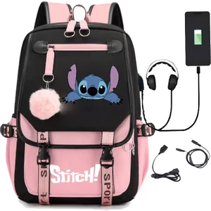 Yeni Lilo Stitch Stitch Stitch USB Şarj Edilebilir Okul Çantası Erkek ve Kadın Öğrenci Sırt Çantası Sırt Çantası (Yurt Dışından)