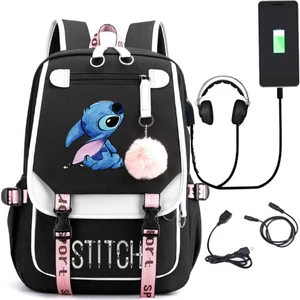 Yeni Lilo Stitch Stitch Stitch USB Şarj Edilebilir Okul Çantası Erkek ve Kadın Öğrenci Sırt Çantası Sırt Çantası (Yurt Dışından)