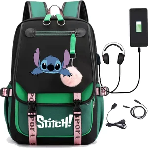 Yeni Lilo Stitch Stitch Stitch USB Şarj Edilebilir Okul Çantası Erkek ve Kadın Öğrenci Sırt Çantası Sırt Çantası (Yurt Dışından)