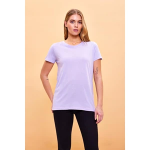 Kadın Boyfriend Lila Bisiklet Yaka Regular Fit Modal T-Shirt (Lyocell)