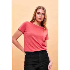 Kadın Boyfriend Terracotta Bisiklet Yaka Regular Fit Modal T-Shirt (Lyocell)