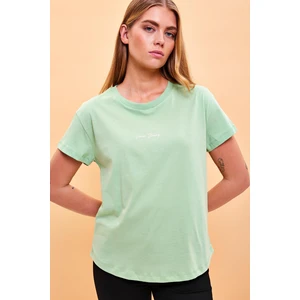 Kadın Mini Vena Logo Baskılı Çağla Regular Fit T-Shirt