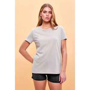 Kadın Boyfriend Gri Bisiklet Yaka Regular Fit Modal T-Shirt (Lyocell)
