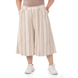 Disentis Modest Büyük Beden Bol Paça Cepli Bermuda Bej Rengi Pantolon