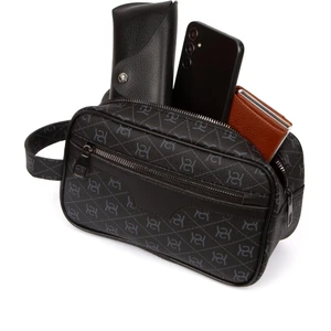 Erkek Siyah Deri Portföy Clutch Traş Kozmetik Bakım Ve Günlük El Çantası (14X24CM) tul374