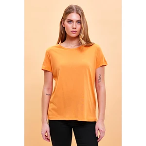 Kadın Boyfriend Turuncu Bisiklet Yaka Regular Fit Modal T-Shirt (Lyocell)