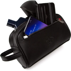 Erkek Siyah Deri Portföy Clutch Traş Kozmetik Bakım Ve Günlük El Çantası (14X24CM) tul374