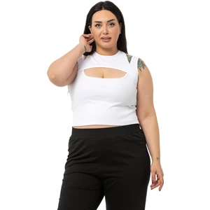 Disentis Modest Büyük Beden Göğüs Dekolteli Fitilli Kaşkorse Beyaz Body