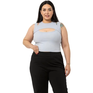 Disentis Modest Büyük Beden Göğüs Dekolteli Fitilli Kaşkorse Gri Body