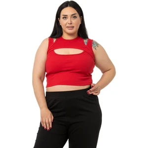 Disentis Modest Büyük Beden Göğüs Dekolteli Fitilli Kaşkorse Kırmızı Body