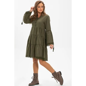 Uzun Kol Seçil Pazen Kısa Sonbahar ve Kışlık Elbise Haki Hk