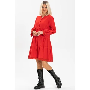 Uzun Kol Seçil Pazen Kısa Sonbahar ve Kışlık Elbise Kırmızı Krmz