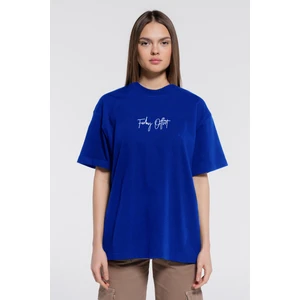 Friday Offset Friday Tee Saks Kadın %100 Pamuk Ekstra Oversize Bisiklet Yaka T-Shirt
