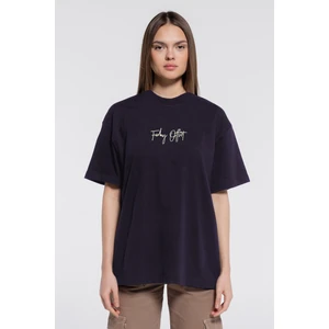 Friday Offset Tee Dark Blue Kadın Pamuk Ekstra Oversize Bisiklet Yaka Tişört