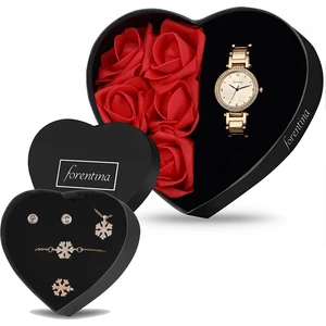 Kırmızı Güllü Kutuda Rose Metal Bayan Kol Saati - Kar Tanesi Takı Seti  PS2680
