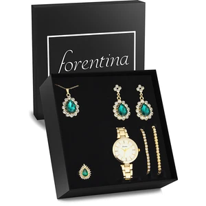 Altın Kap. Yeşil Taşlı Kolye Küpe Bilekik Yüzük Saat - Hediye Set PS2720