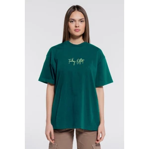Friday Offset Friday Tee Yeşil Kadın %100 Pamuk Ekstra Oversize Bisiklet Yaka T-Shirt