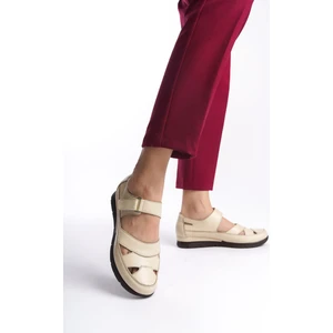 Tamdabu Ayakkabı  Deri Krem Günlük Kadın Sandalet TMD2024401