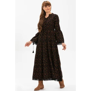 Uzun Kol Seçil Pazen Sonbahar ve Kışlık Uzun Elbise Çıtır Desen Siyah Syh