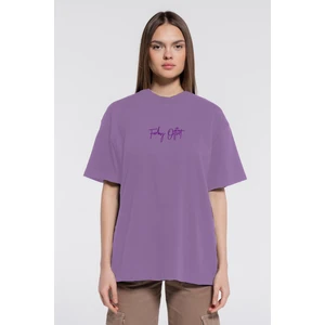 Friday Offset Friday Tee Lila Kadın %100 Pamuk Ekstra Oversize Bisiklet Yaka T-Shirt