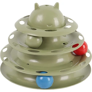 3 Katlı Toplu Yuvarlak Kedi Oyuncağı, Sarma Topu, Haki Yeşili  Toplu Yuvarlak Kedi Oyuncağı Kedi Eğlencesi