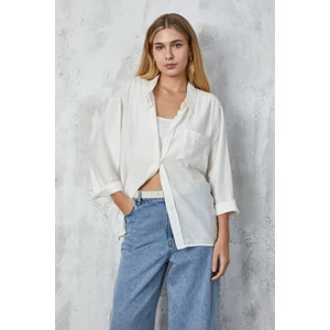 Ağaç Kabuğu Kumaş Cepli Oversize Gömlek 23483