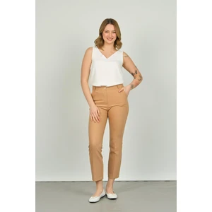 Fa Pantolon Kadın Çift Cep Bilek Boy Dar Paça Pantolon 7002 Camel