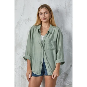 Ağaç Kabuğu Kumaş Cepli Oversize Gömlek 23483