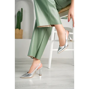 Marshetta Shoes Laura Model Kadın Gümüş Sivri Burun Arkası Açık Stiletto Topuklu Ayakkabı