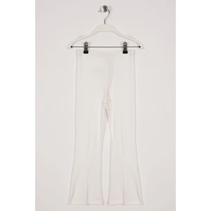 On Pacası Yırtmac Detaylı Fıtılı Ekru Renk Kız Cocuk Tayt