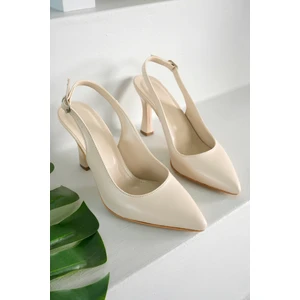 Marshetta Shoes Laura Model Kadın Bej Sivri Burun Arkası Açık Stiletto Topuklu Ayakkabı