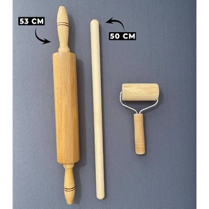 Flavor Kitchen Ahşap Döner Başlıklı Merdane + Oklava + Silindir Rulo/rulet Hamur Açıcı-Şekillendirici  3'lü Set