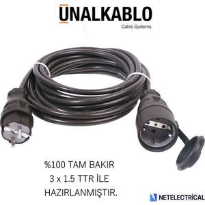 Ünal Kablo Kauçuk 25 Metre Seyyar Uzatma (3x1.5 TTR TAM BAKIR KABLO)