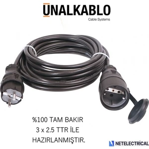 Ünal Kablo Kauçuk 35 Metre Seyyar Uzatma (3x2.5 TTR TAM BAKIR KABLO)