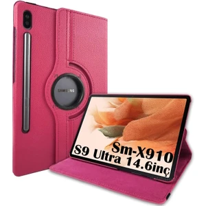 M.TK Moveteck Samsung Galaxy Tab S9 Ultra SM-X910 Tablet Uyumlu Kapaklı Kılıf 360 Derece Dönen Tam Koruyucu Yatay Dikey Standlı