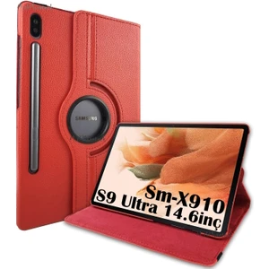 M.TK Moveteck Samsung Galaxy Tab S9 Ultra SM-X910 Tablet Uyumlu Kapaklı Kılıf 360 Derece Dönen Tam Koruyucu Yatay Dikey Standlı