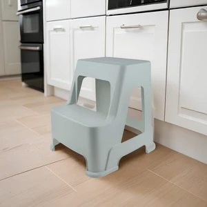 Melkan Home Çift Basamaklı Buz Gri Tabure - Büyük Boy Basamaklı Tabure - 2 Basamaklı Mutfak Banyo Taburesi