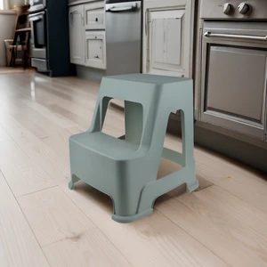 Melkan Home Çift Basamaklı Metalik Gri Tabure - Büyük Boy Basamaklı Tabure - 2 Basamaklı Mutfak Banyo Taburesi