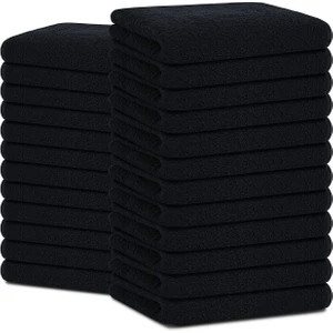 KAYABEY HOME %100 Pamuk El Yüz Havlusu 6'lı Siyah Havlu Seti 30X50 Desensiz Düz Renk Banyo Mutfak Spor  Için El Yüz Havlusu