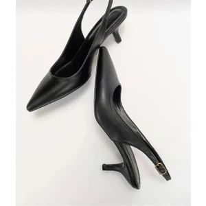 Alin Arkası Açık Rahat Kısa Topuklu Siyah Kadın Stiletto