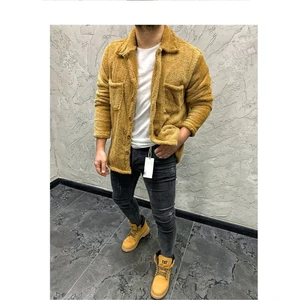 Unisex Welsoft Cep Detaylı Düğmeli Kalın Pelüş Ceket