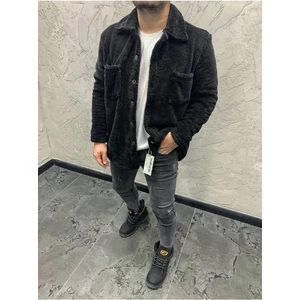 Unisex Welsoft Cep Detaylı Düğmeli Kalın Pelüş Ceket