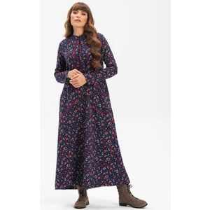 Uzun Kol Sudenaz Pazen Uzun Sonbahar ve Kışlık Elbise Çiçek Desen Lacivert Lcvt