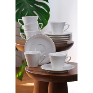 Krem 12 Parça 6 Kişilik altın Yaldızlı Seramik Çay ve Nescafe Takımı