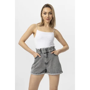 Kadın Beli Lastikli Duble Paça Kot Şort
