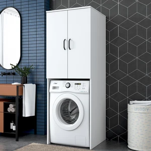 KD110 Çamaşır Makinesi Dolabı 2 Kapaklı 2 Raflı Banyo Dolabı Beyaz